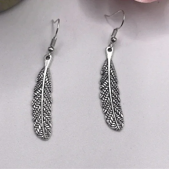 1 LEFT! Silver Feather Earrings - Picture 3 of 3